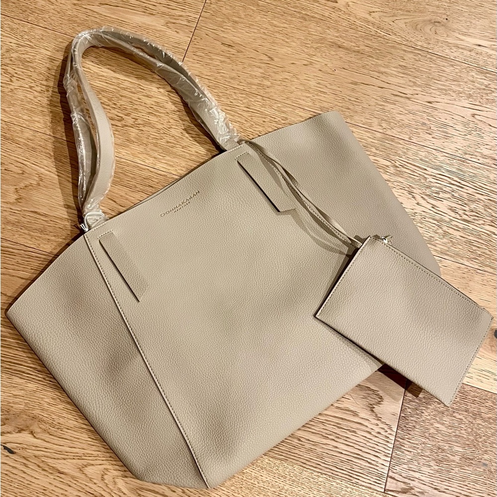 Donna Karan Pebbled Leather Tote in Light Beige with Matching Pouch
